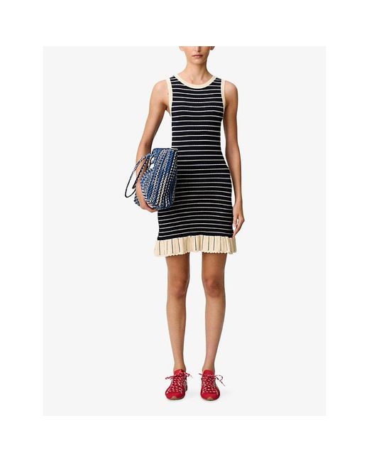 Claudie Pierlot Blue Striped Sleeveless Knitted Mini Dress
