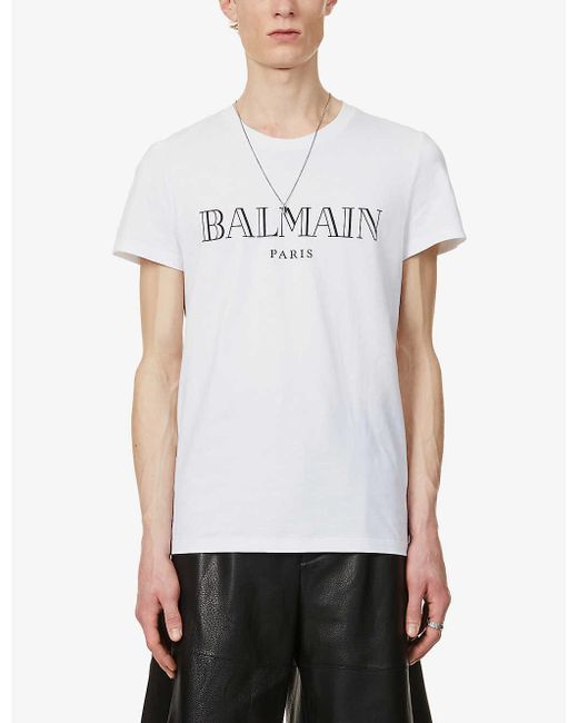 Balmain Mens White Paris Brand-print Cotton-jersey Xs for Lyst