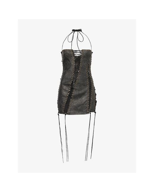 Jaded London Odile Lace-Up Woven Mini Dress in Black | Lyst