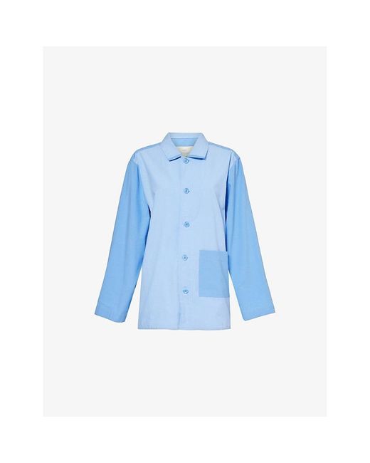 Hay Blue Duo Relaxed-Fit Long-Sleeve Cotton Pyjama Shirt
