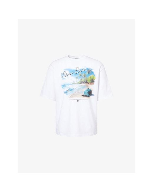 KTZ Blue Beach Graphic-Print Oversized Cotton-Jersey T-Shirt for men