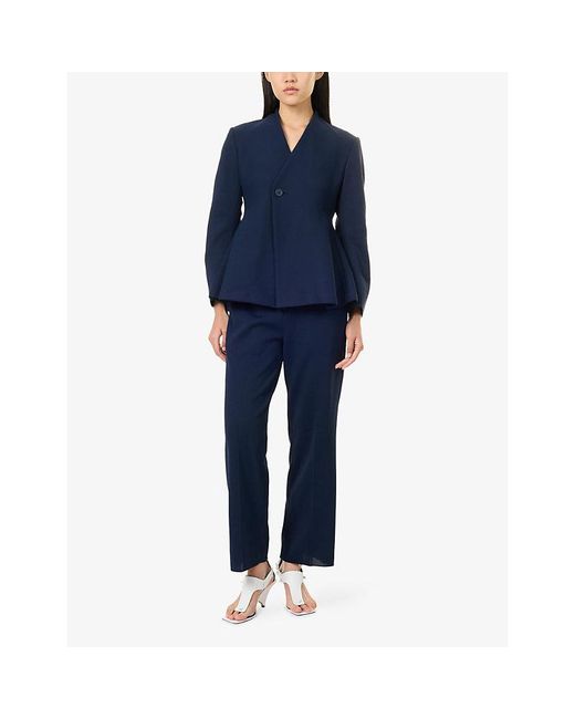 CFCL Blue Milan Collarless Flared Knitted Jacket