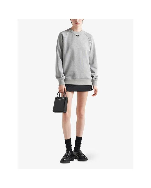 Prada Gray Triangle-Logo Long-Sleeve Cotton-Jersey Sweatshirt