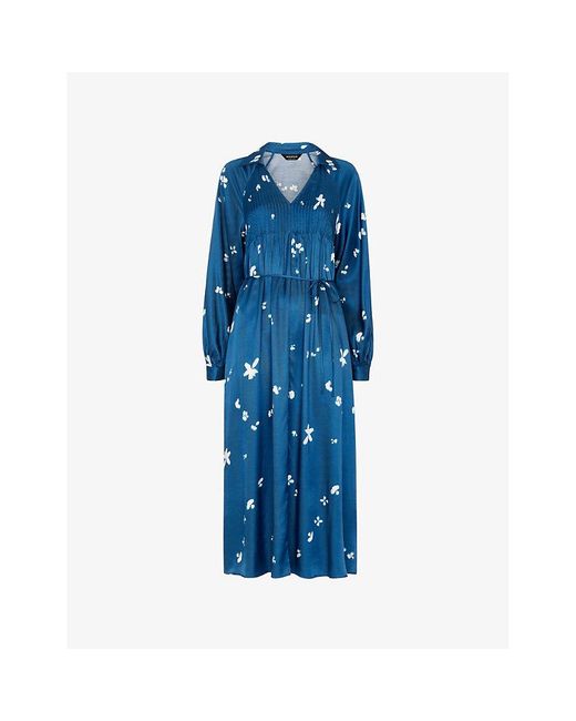 Whistles Blue Floral-Print Relaxed-Fit Woven Midi Dress