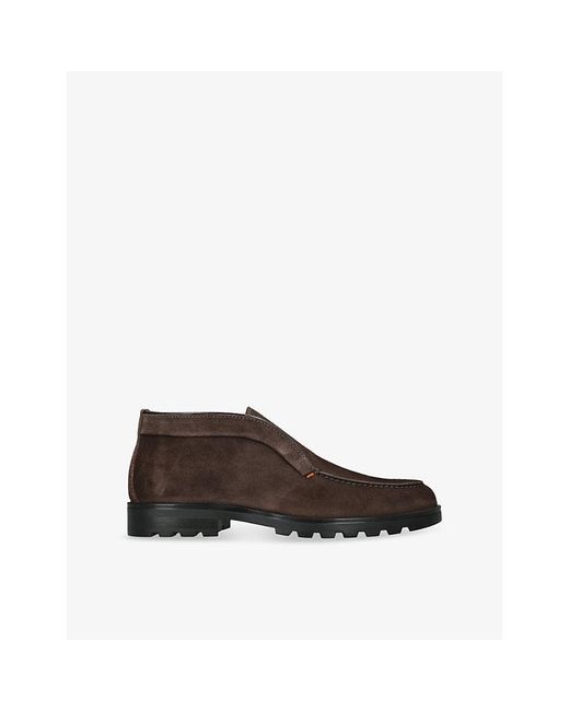 Santoni Brown Detroit Rocca Suede Loafers for men