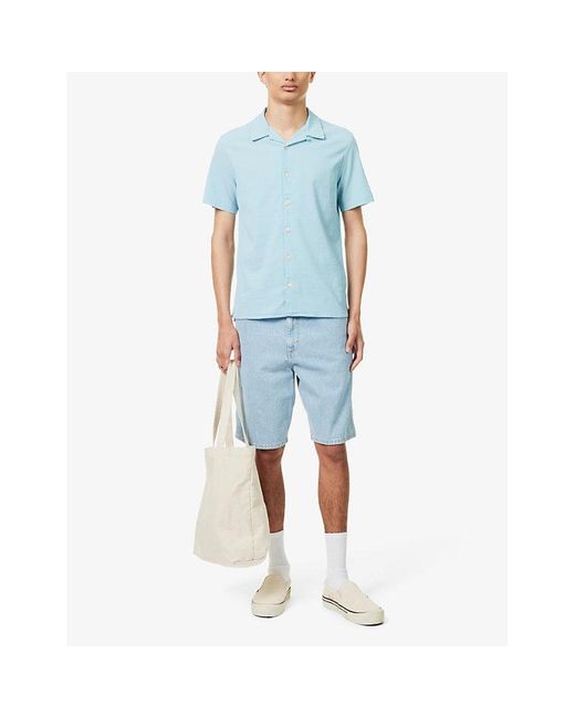 PS by Paul Smith Blue Revere-collar Short-sleeved Stretch-cotton Shirt for men