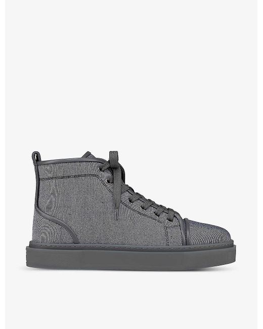 Christian Louboutin Multicolor Adolon Linen-weave And Suede High-top Trainers for men