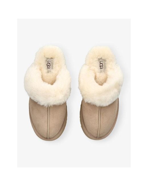 Ugg Natural Disquette Shearling-Lined Suede Slippers