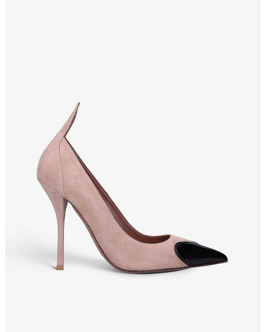 Alaïa Coeur Cap-toed Suede Heeled Courts in Pink | Lyst