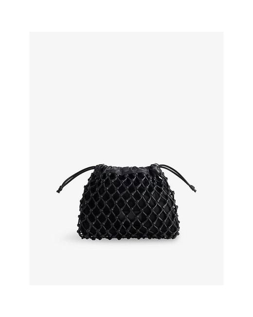 Frankie Shop Black Morgan Leather Macrame Pouch