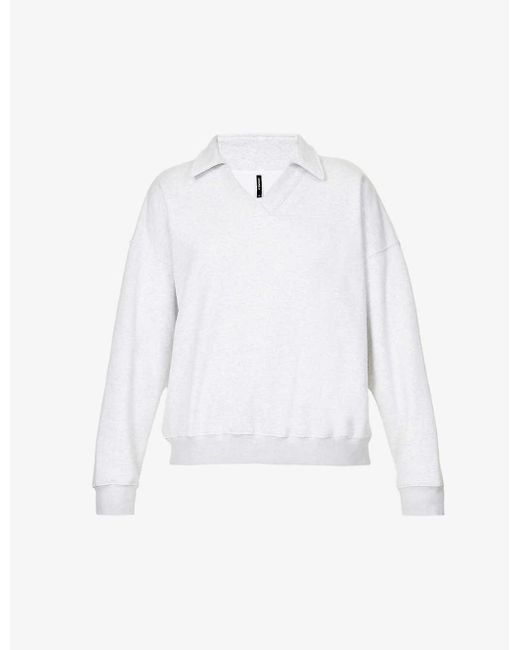 ADANOLA White Open-collar Oversized Cotton-fleece Sweatshirt