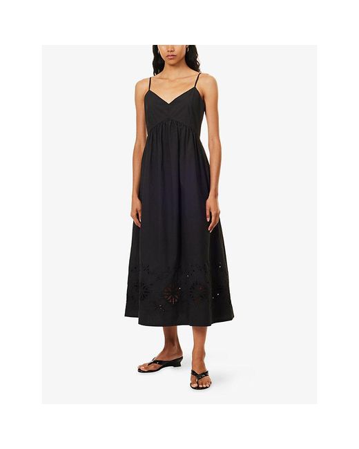 Jenni Kayne Black Peninsula Embroidered Cotton Midi Dress