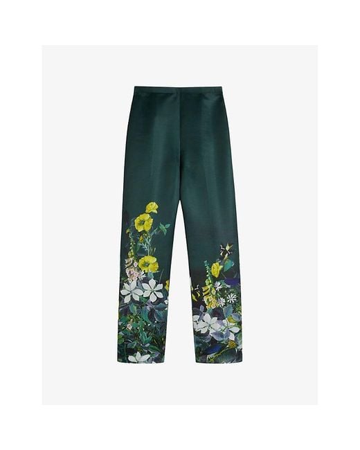Ted Baker Green Aikaat Floral-print Tapered-leg Mid-rise Woven Trousers