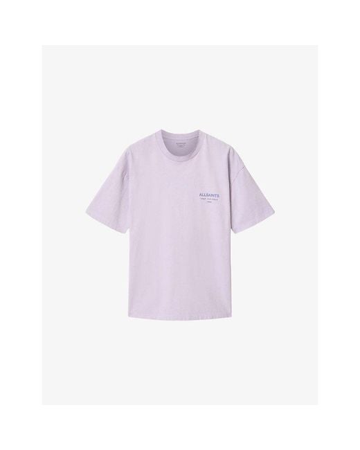 AllSaints Purple Xander Logo-Embossed Short-Sleeve Cotton T-Shirt for men