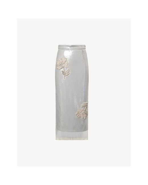 Huishan Zhang White Oakley Sequin Woven Midi Skirt