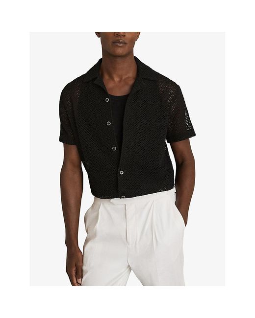 Reiss Black Sterling Crocheted Cotton-Blend Shirt for men