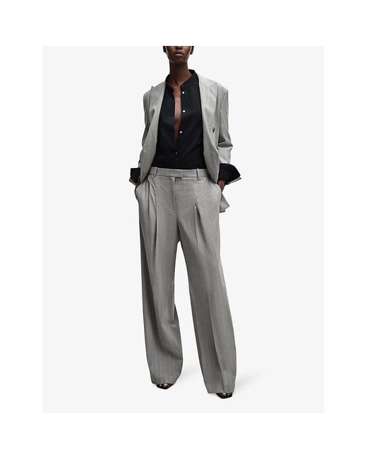 Boss Gray X Naomi Campbell Pinstriped Wide-leg High-rise Wool Trousers