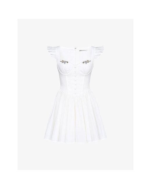 House Of Cb White Sisi Floral-Embroidered Stretch-Cotton Mini Dress
