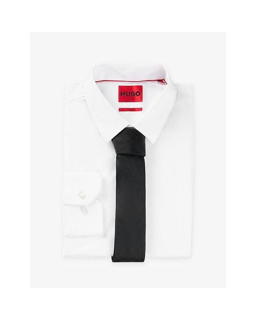 HUGO Black Monogram-Print Jacquard Silk Tie for men