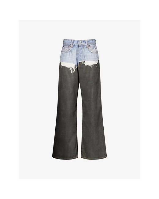 Acne Gray Pinstripe-Print Wide-Leg Denim Jeans