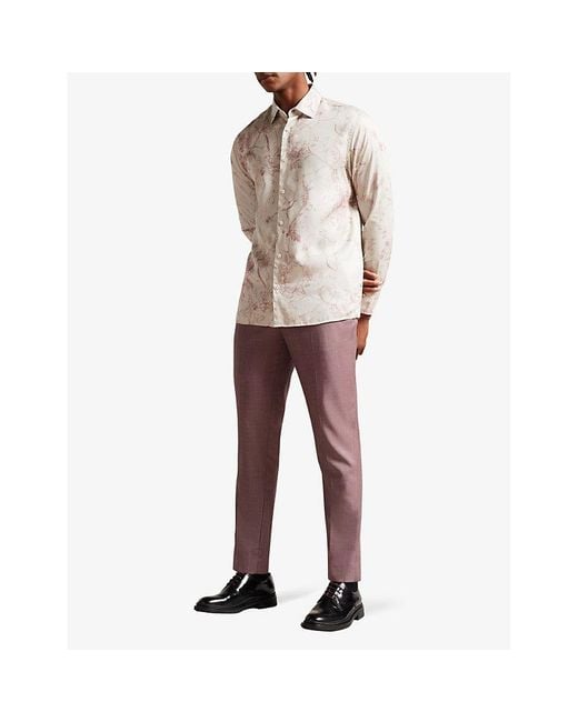 Ted Baker Floral-print Slim-fit Woven Shirt in White for Men | Lyst