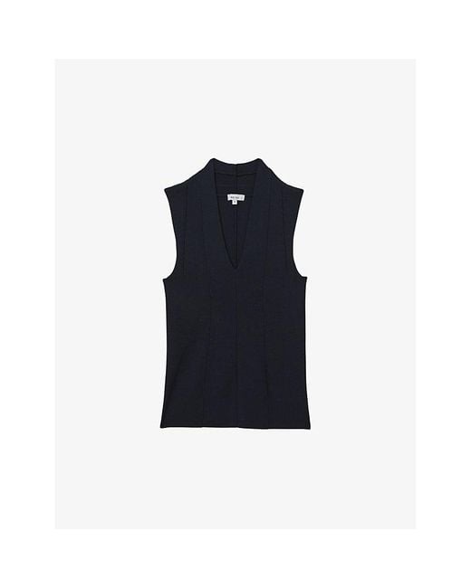 Reiss Blue Kimmy V-Neck Sleeveless Stretch-Knit Vest