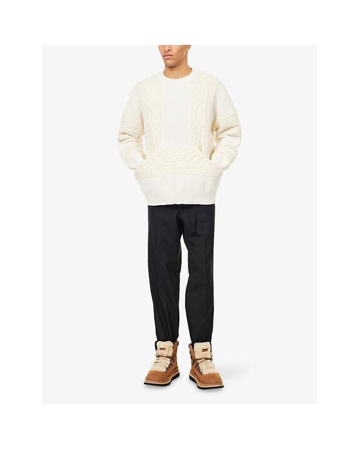 Sacai White Relaxed-Fit Cable Wool-Blend Jumper for men