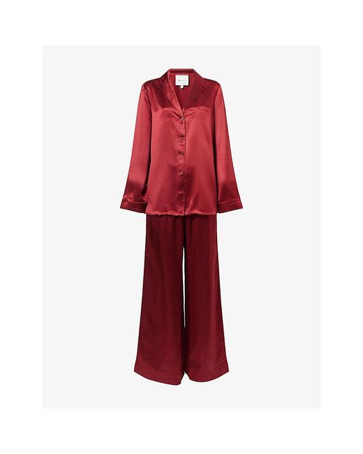 Reformation Red Ella Relaxed-Fit Silk Pyjamas Set