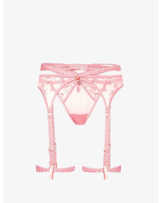Lounge Underwear Pink Casey Floral-embroidered Mesh Two-piece Set