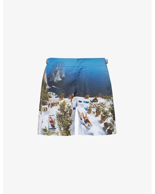 Orlebar Brown Blue Bulldog Graphic-print Swim Shorts for men