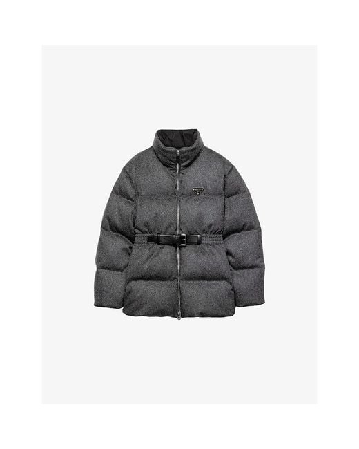 Prada Gray Loden Belted Shell-Down Puffer Jacket