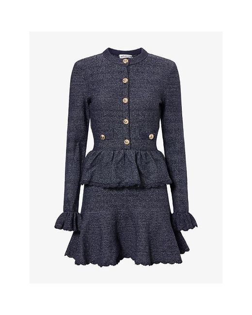 Self-Portrait Blue Textured Cotton-Blend Mini Dress