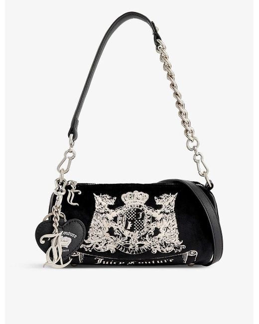Juicy Couture Black Brand-embroidered Detachable-strap Velour Cross-body Bag