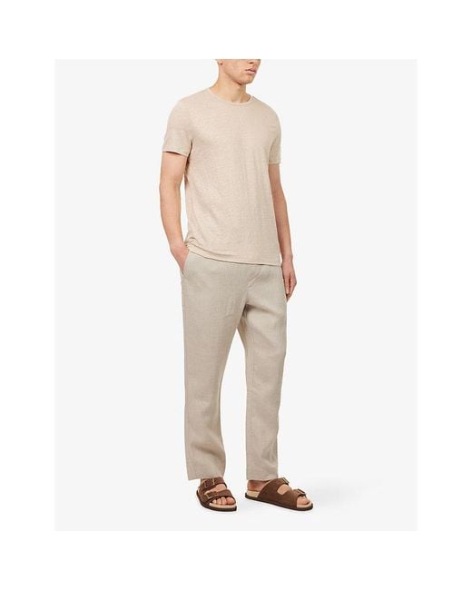 Derek Rose Natural Jordan Short-Sleeve Linen T-Shirt for men