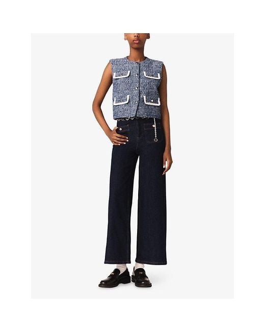 Maje Blue Boxy-Fit Round-Neck Tweed Vest
