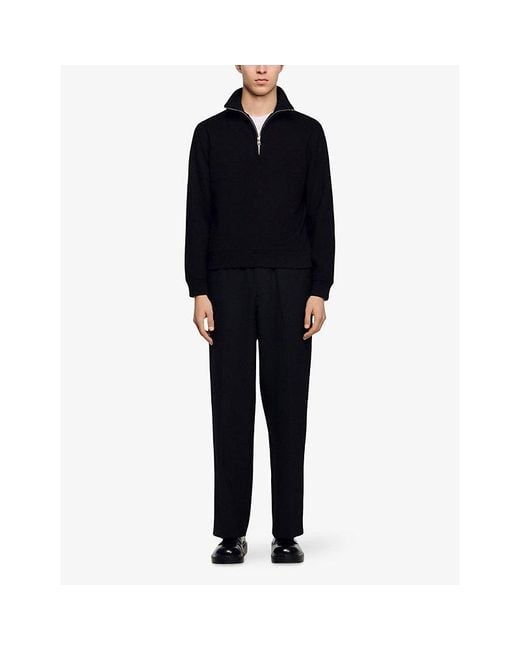 Sandro Black Funnel-Neck Half-Zip Cotton Sweatshirt for men