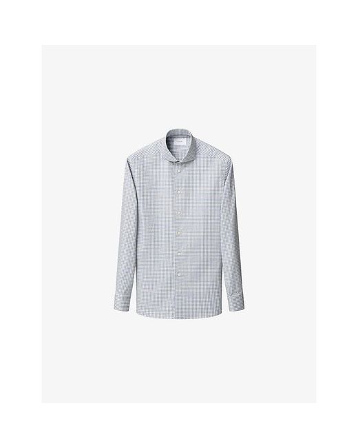 Eton of Sweden Blue Check-Print Slim-Fit Cotton-Twill Shirt for men