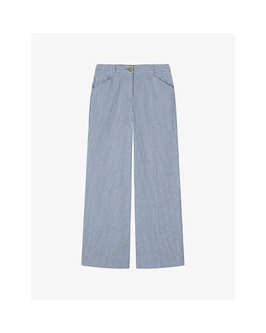L.K.Bennett Blue Gene Stripe-pattern Wide-leg Mid-rise Stretch-woven Trousers