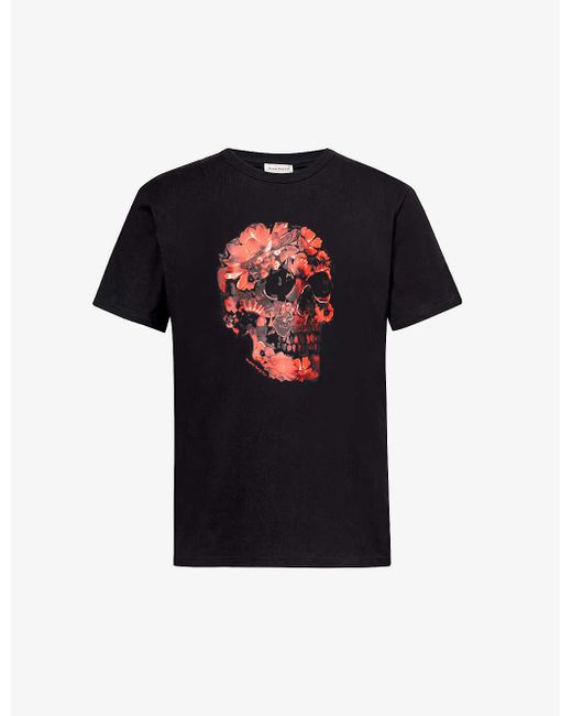 Alexander McQueen Black Skull Graphic-print Cotton-jersey T-shirt for men