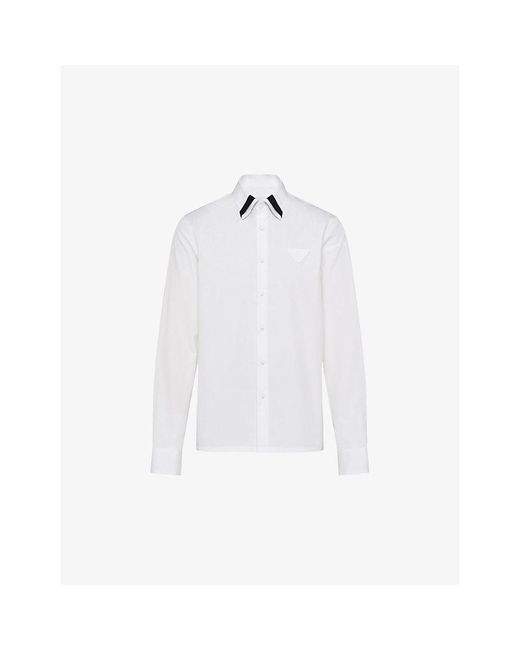 Prada White Brand-patch Contrast-panel Cotton Shirt X for men