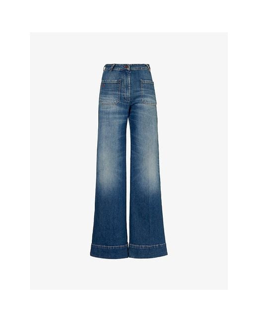 Victoria Beckham Blue Alina Stretch-denim Wide-leg High-rise Jeans