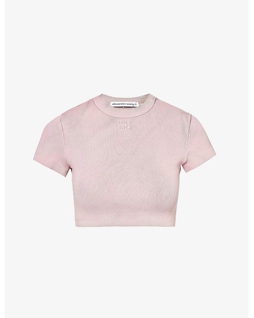 Alexander Wang Pink Brand-embossed Cropped Stretch-cotton T-shirt