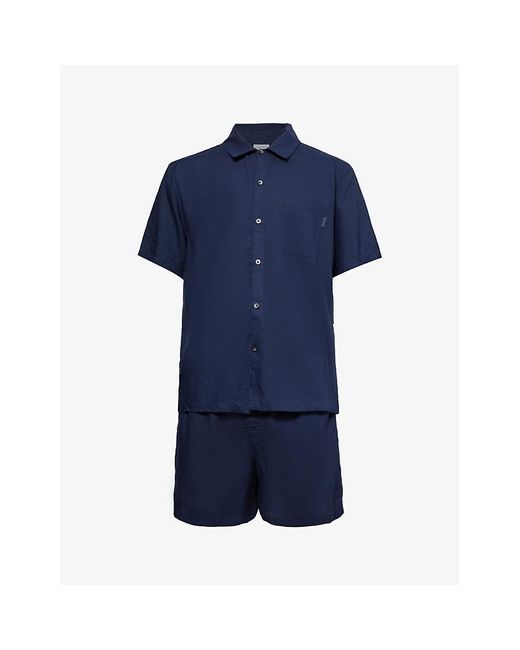 Calvin Klein Blue Short-sleeved Regular-fit Woven Pyjamas for men