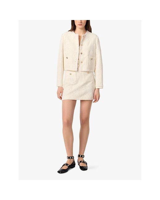 Maje Natural Guipure Cropped Woven Jacket