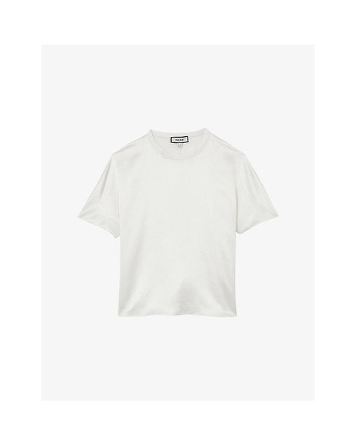 Reiss White Lena Short-Sleeve Silk Top