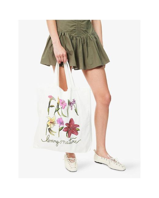 Farm Rio White Floral Pattern Cotton Tote Bag