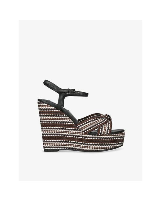 Steve Madden White Aztec Heeled Leather Wedge Sandals