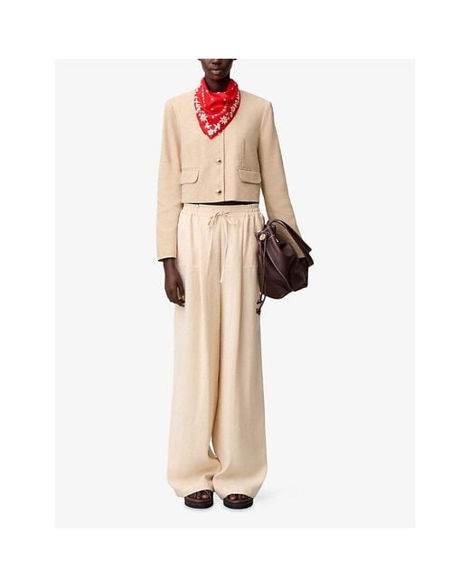 Claudie Pierlot Natural Wide-Leg Elasticated-Waist Woven Trousers
