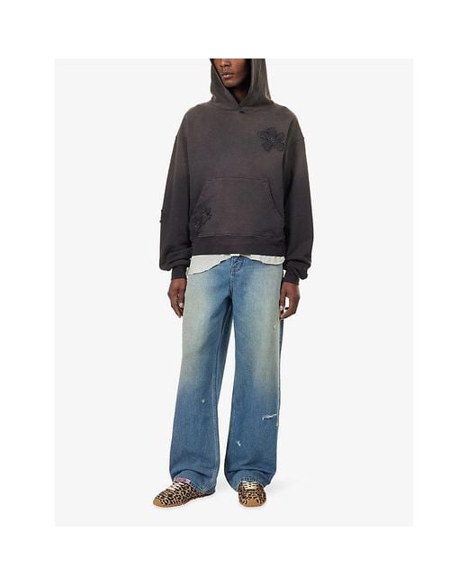 NAHMIAS Black Flower Patch Cotton Hoody for men