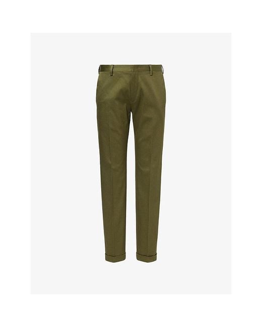 Paul Smith Green Turn-Up Slim-Leg Cotton Trousers for men
